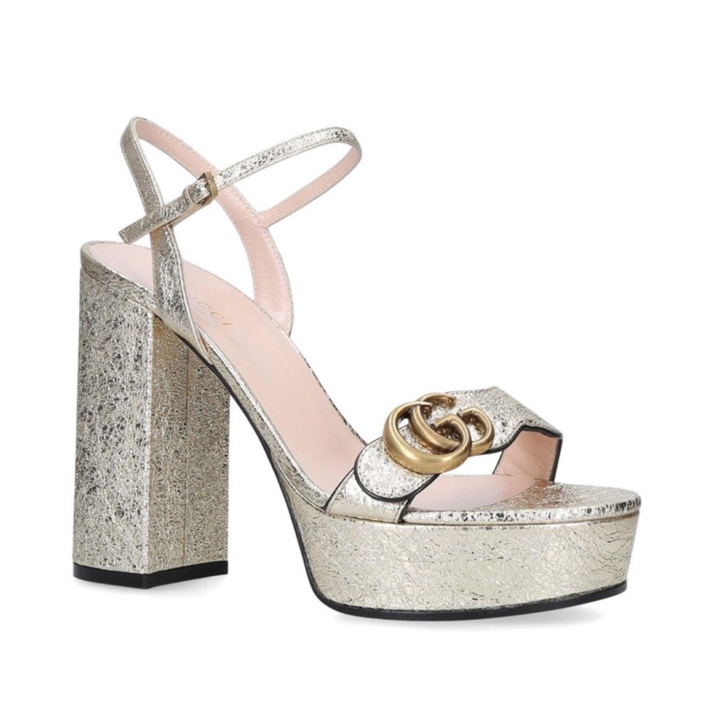 Gucci Metallic Gold Marmont 55 Platform Sandal Heels